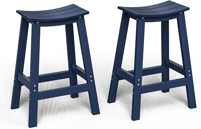 Set of 2 Bar Stools – HDPE All-Weather Chairs with Footrests for Kitchen or Patio