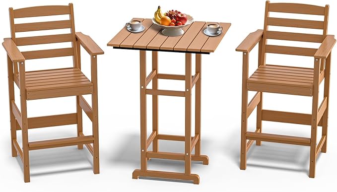 3-Piece Tall Bar Set – HDPE Adirondack Chairs with Bar Table, Weatherproof Patio Furniture for Balcony or Poolside