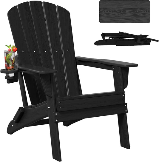 NEVILYWOOD HDPE Folding Adirondack Chair with Cup Holder Shell Back Design