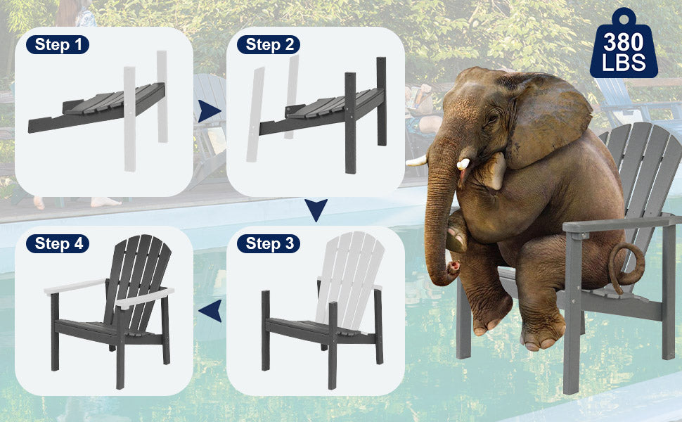 Set of 2 Stackable Adirondack Chairs - Weatherproof HDPE Outdoor Seating - Space-Saving & Durable for Patio, Porch, Lawn & Garden